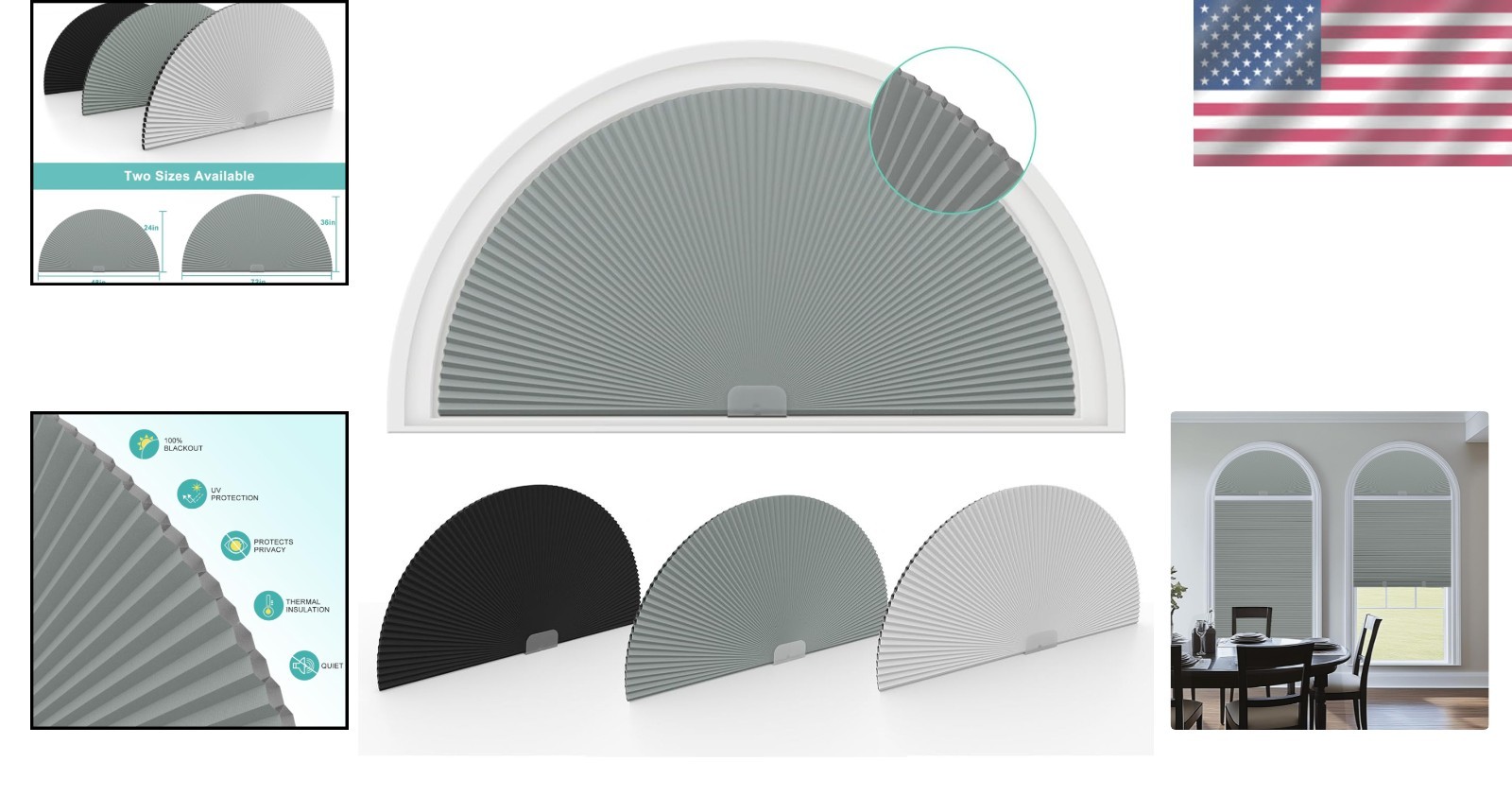 Blackout Cellular Shades Window Coverings for Arches 24 Inch Radius No Drill
