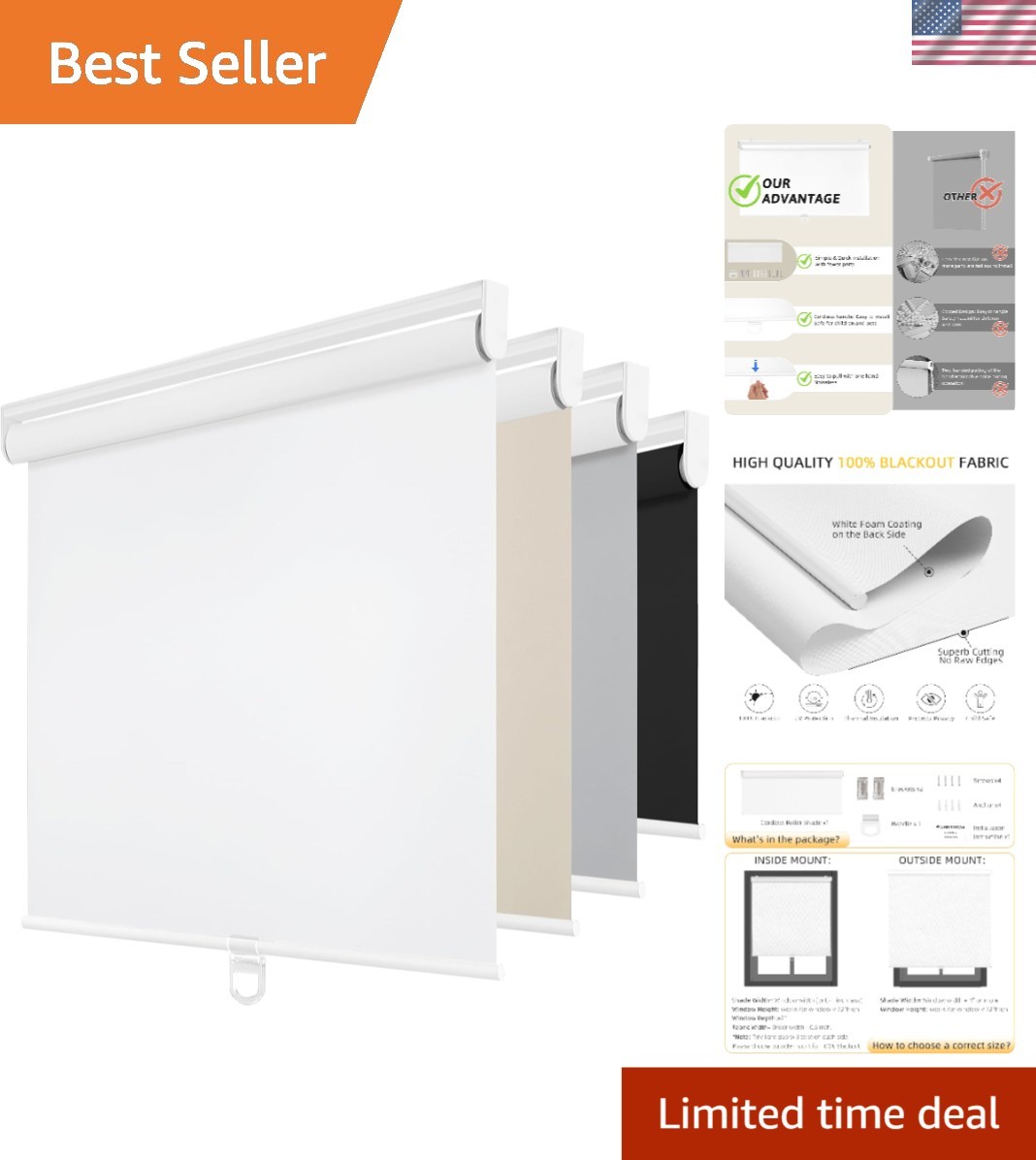 Blackout Window Shades Dark Room Insulated UV Protection Pull Down Blinds 22×72