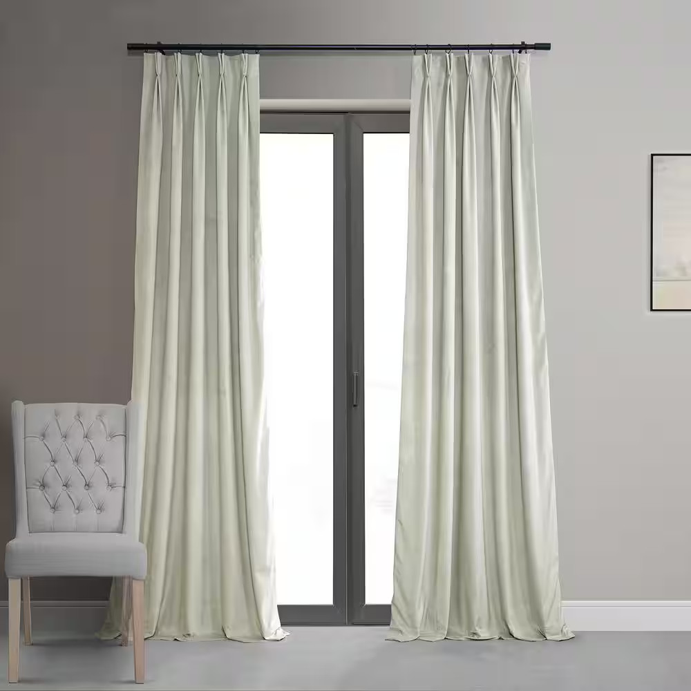 Signature off White Velvet Blackout Curtain – 25 In. W X 96 In. L Pleated Curtai