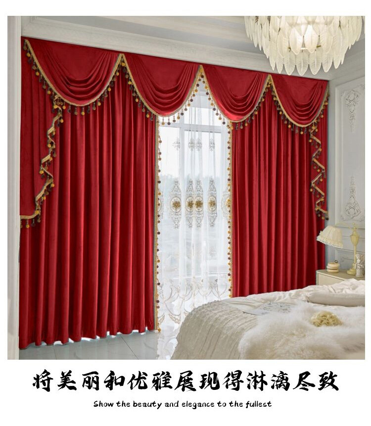 custom thick luxury Italy velvet red cloth blackout curtain valance drape C1458*