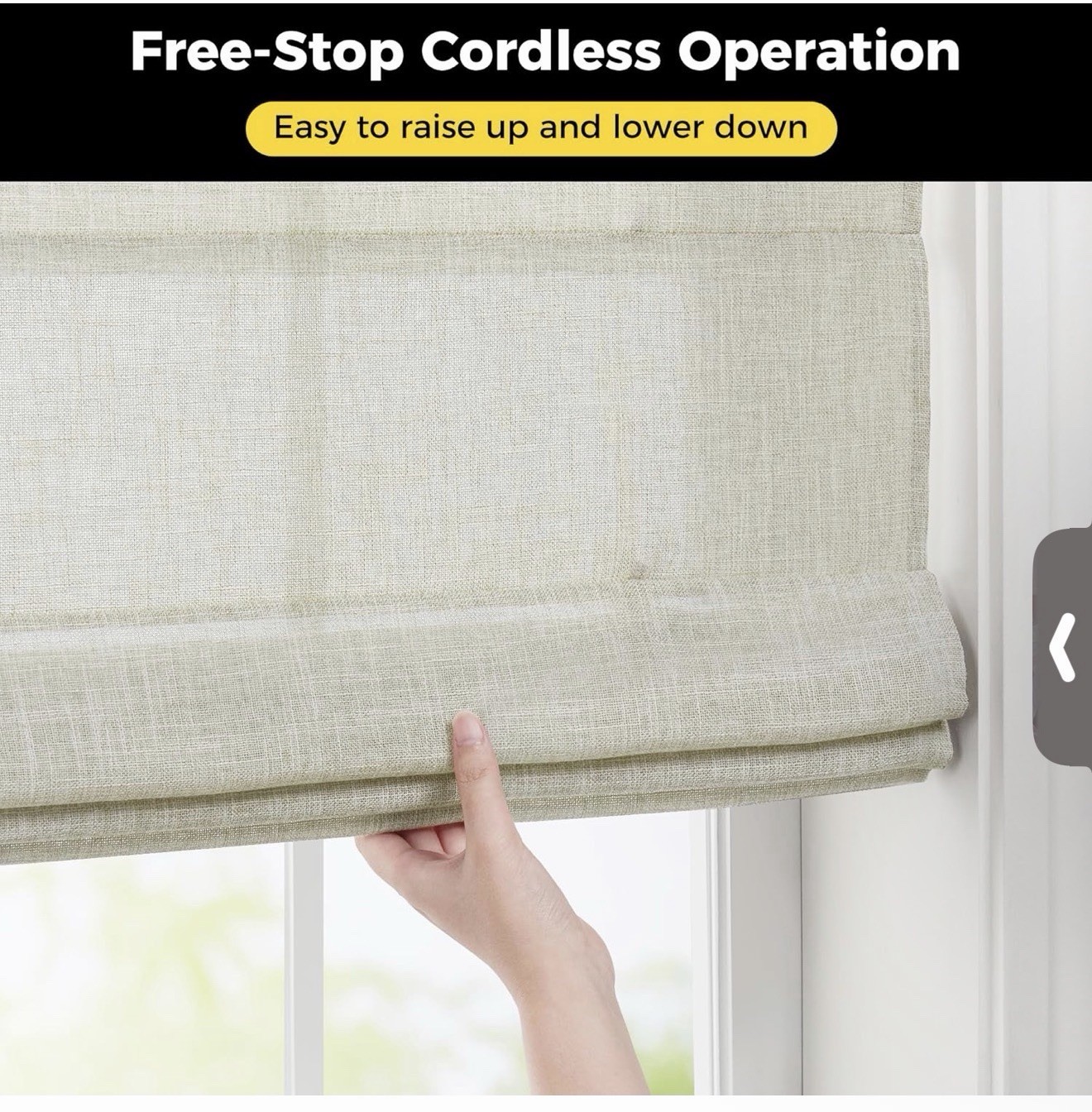 Linen Beige Light Filtering Cordless No-Drill Roman Shade 34 in W x 64 in H