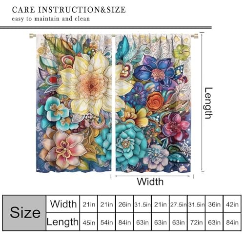 Boho Floral Curtains for Kitchen,Rustic 20.5″W x 44.5″L (Pack of 2) Style-4