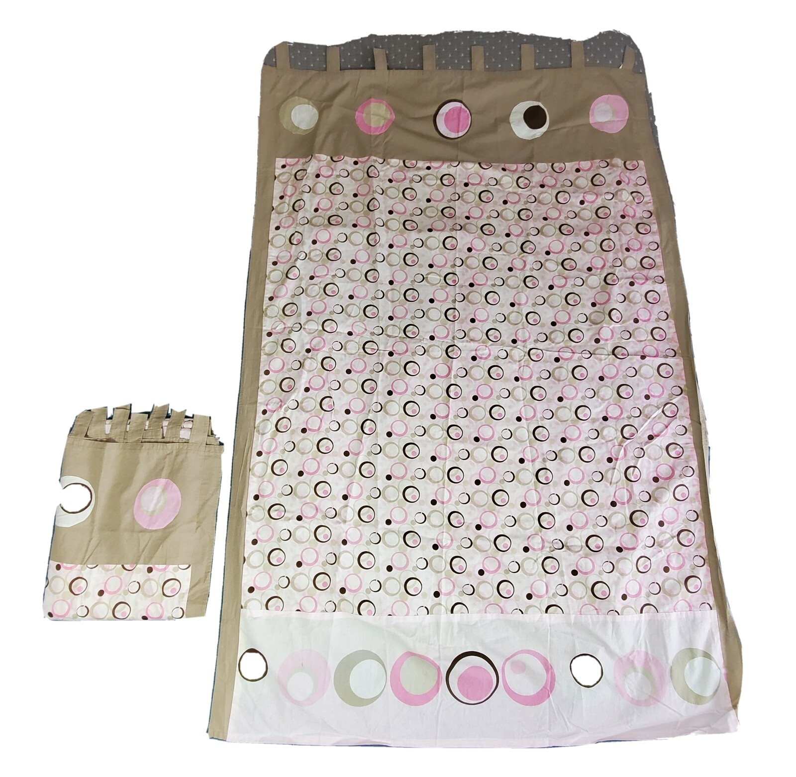 Curtains 44 x 66″ 2 Panels Handmade 1980s Pink Khaki Brown Polka Dots Thru Rod