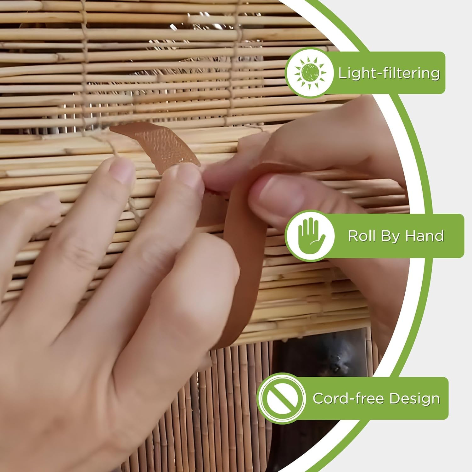 Light-Filtering Cord-Free Bamboo Reed Roll-Up Blind Shades