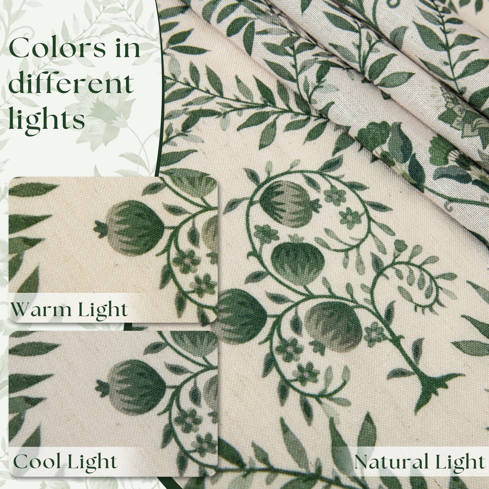 Green Floral Linen Curtains 63 Inch Length 2 Panels Patterned Semi Sheer Livi…