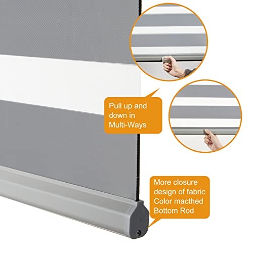 Cordless Zebra Blinds for Windows Free-Stop Window Blinds 30″w X 72″h Grey