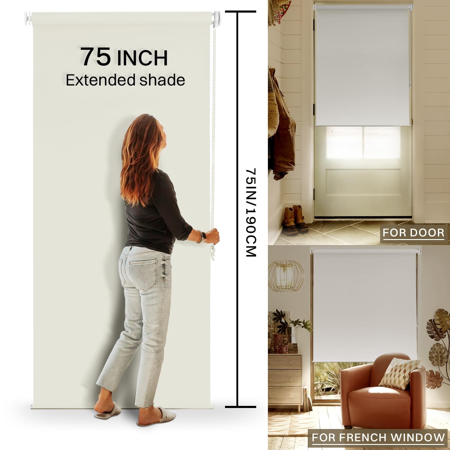Hidpriva Blackout Roller Shade Beige 60″ W x 75″ H