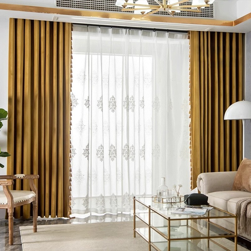 Custom Living Room Golden Modern velvet cloth curtain tulle valance drape C2165