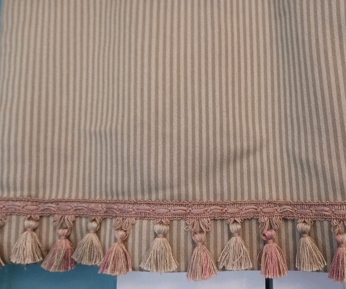 16″ X 92″ Striped Lined Window Valance Sage Green Tassel Trim Classic Versatile