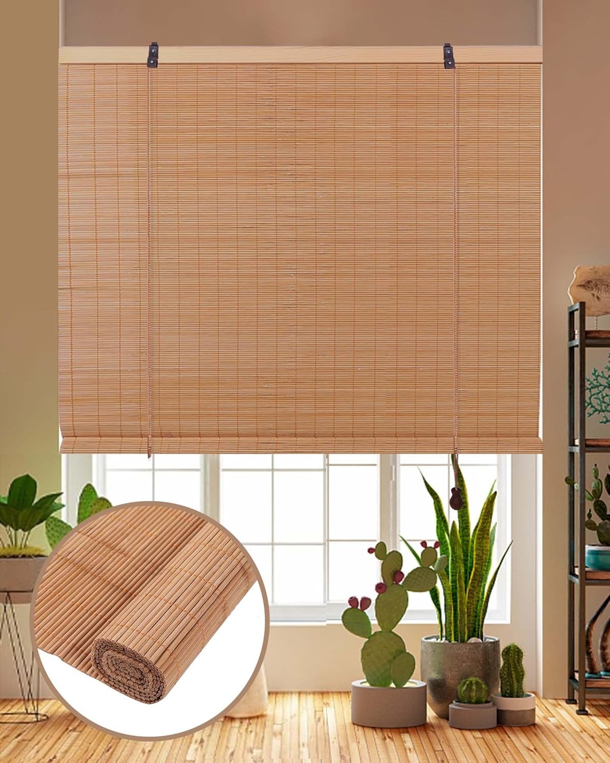 Retro Bamboo Blinds 72″ W x 72″ H Bamboo Roman Shades Light Filtering Roll Up