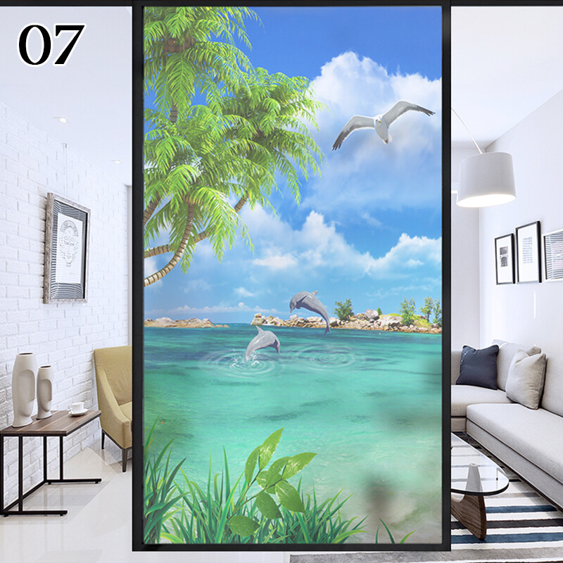 Frosted Window Film Decorative Seaside Beach Glass Stickers Static NEW