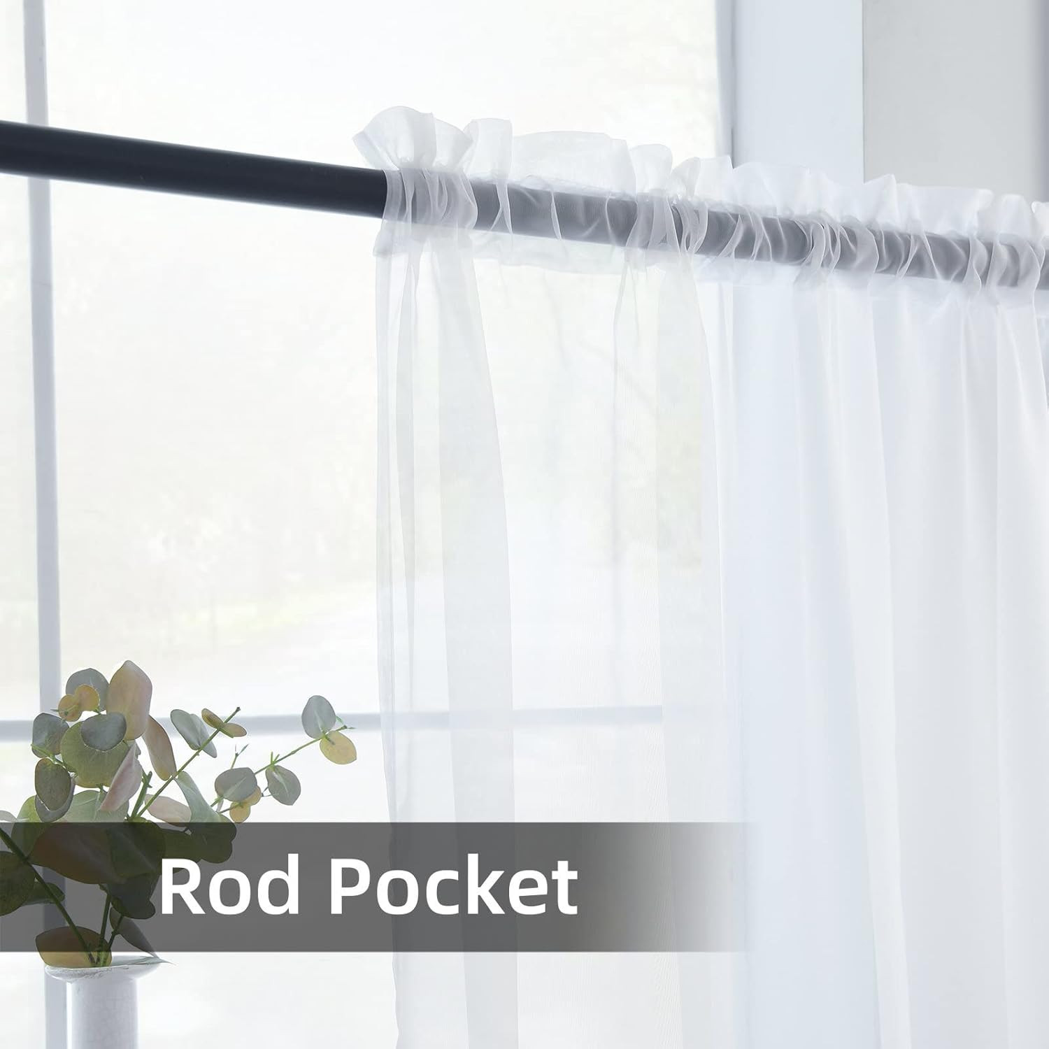 Solid Sheer Rod Pocket Curtain Voile Draperies 2 Panels White Beige Black Grey C