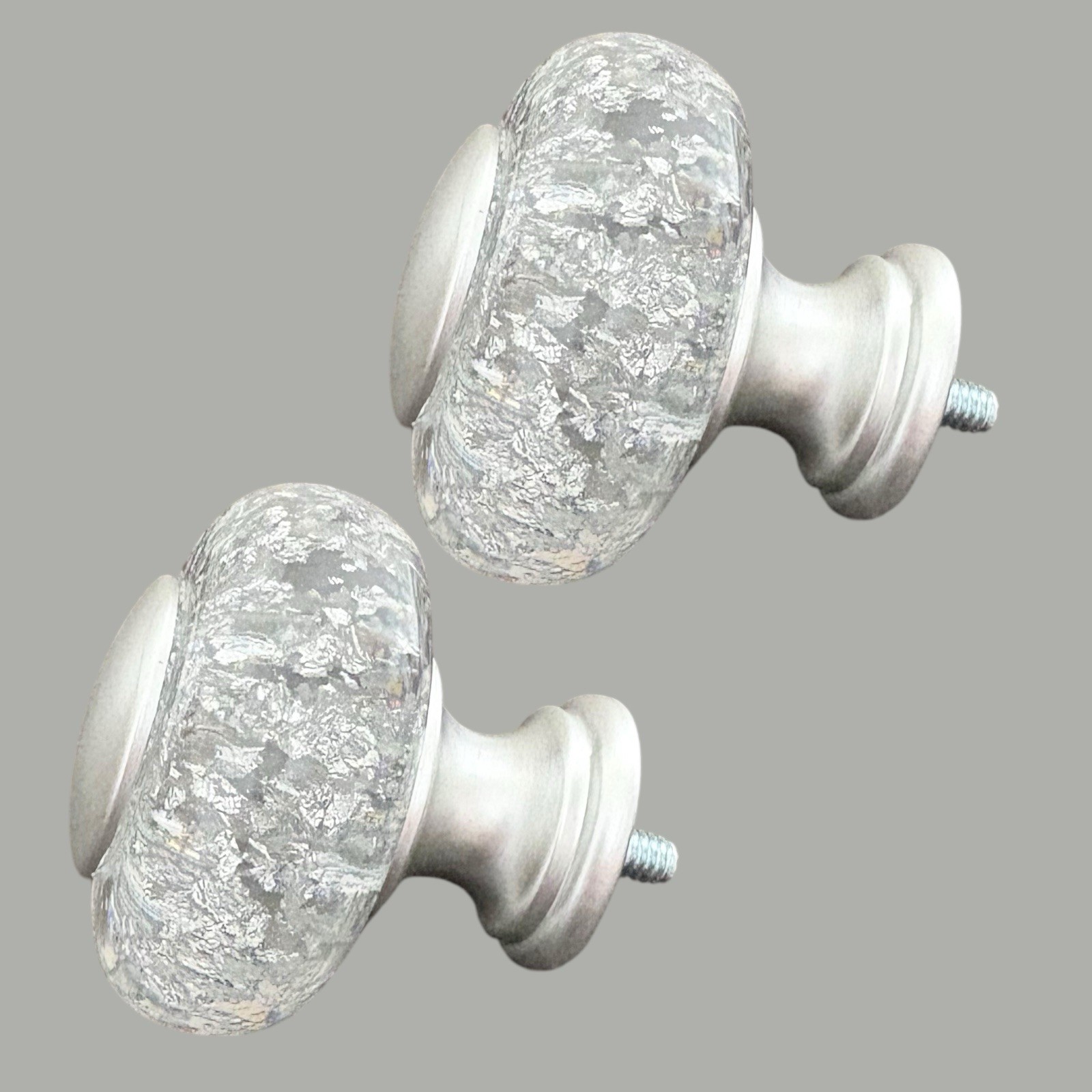 2 Pc Curtain Finials Ends Replacements Translucent Silver 1″ Acrylic Screw on