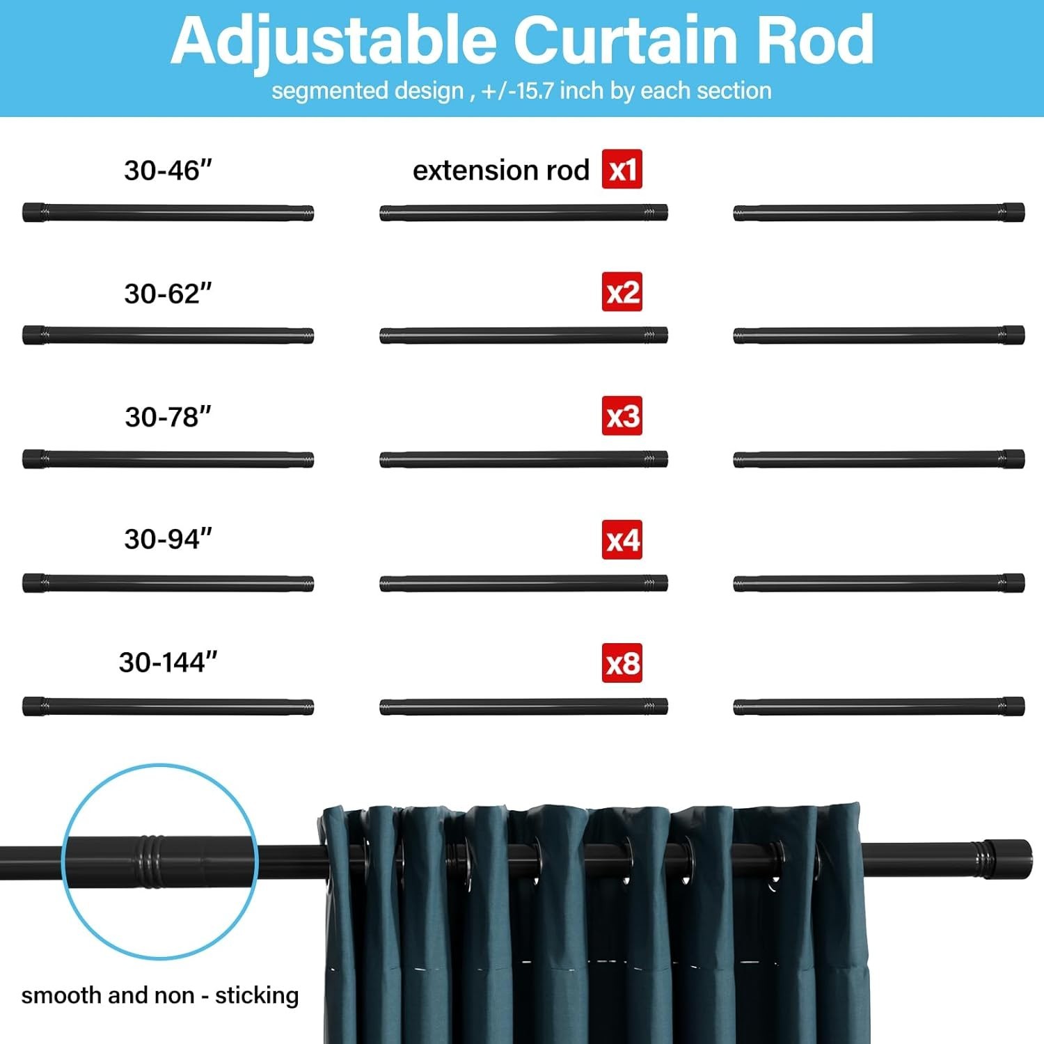 Versatile Black Curtain Rod 30-60″ – Adjustable Stainless Steel for All Decor
