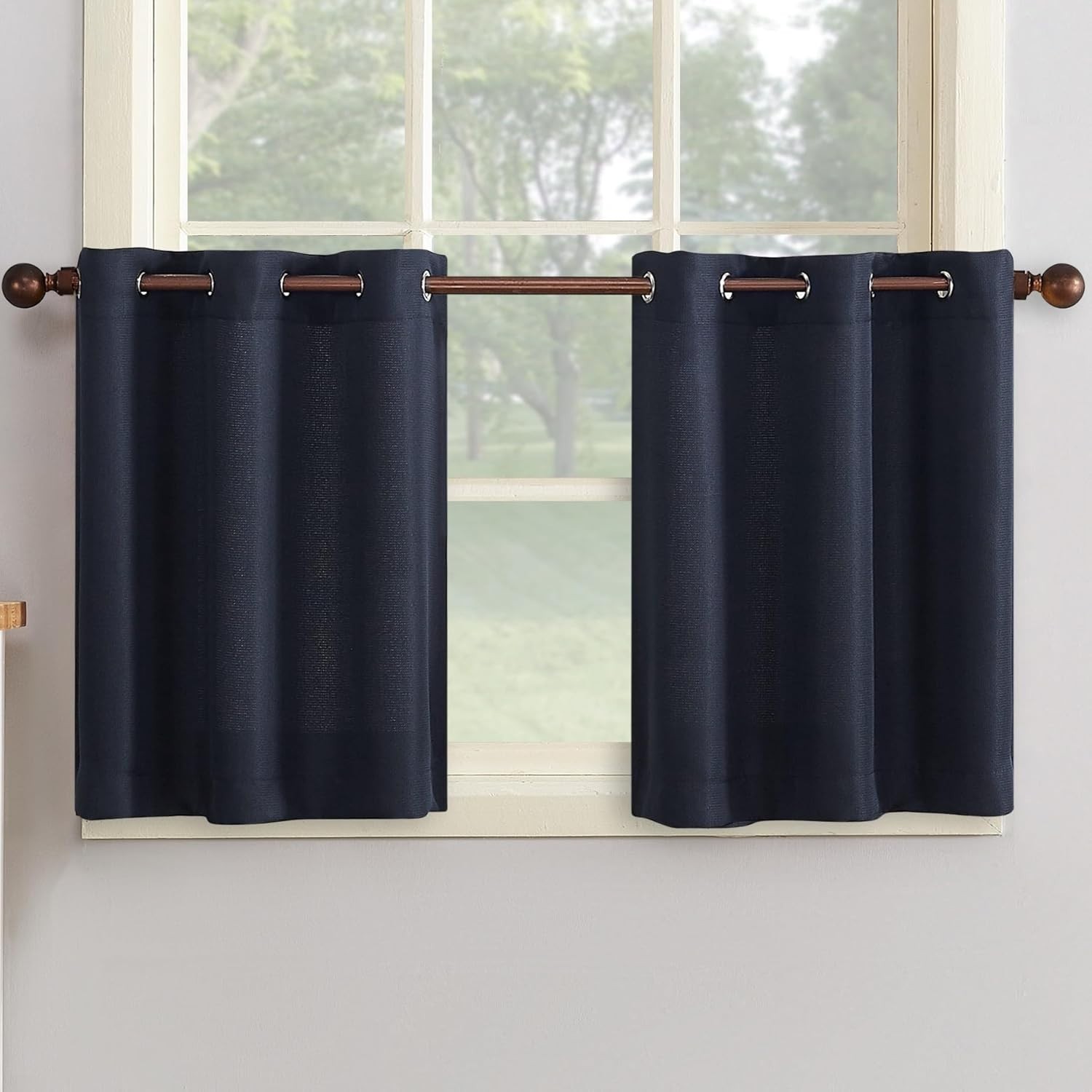 Grommet Top Navy Blue Semi-Sheer Curtain Pair – Perfect for Any Room, 2 Panels