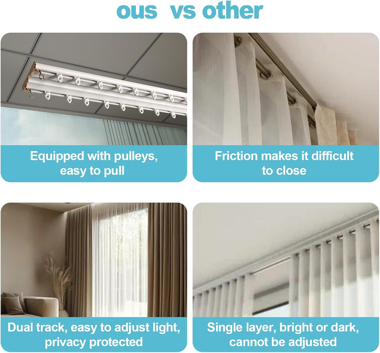 Double Curtain Track Ceiling Mount 10Ft,Heavy-Duty Aluminum Curtain Rail, 3.78″