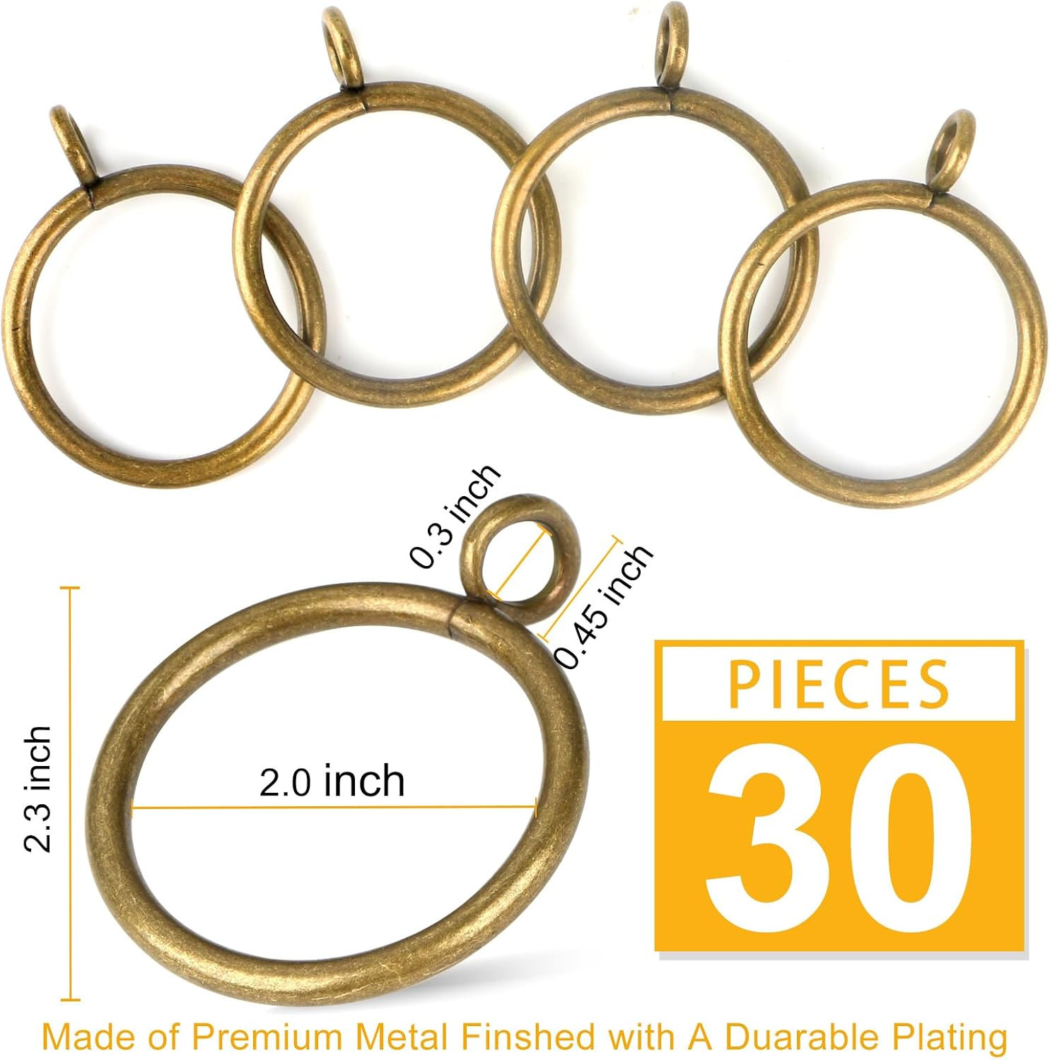 Antique Brass Curtain Rings with Eyelets for Up to 1.75-Inch Curtain Rods (Set o