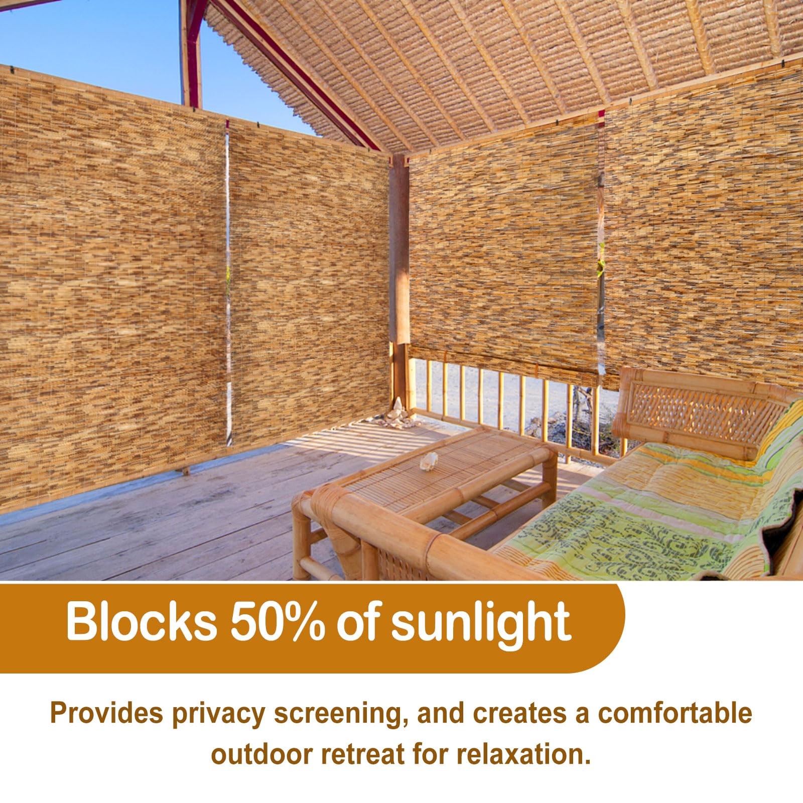 2 Pcs Bamboo Shades Outdoor Reed Roll Up Blinds 72″ W x 72″ H Blackout Sunshade