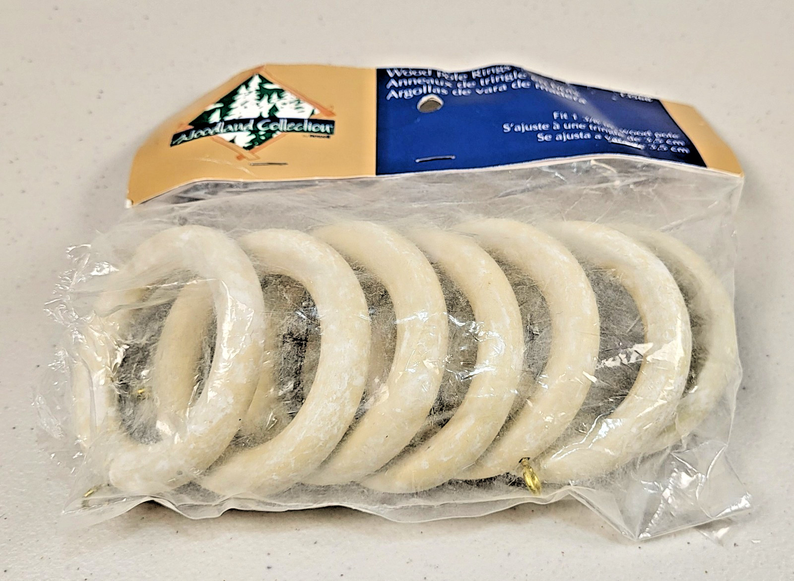 Vtg Solid Wood Rings 7p Woodland Whitewash for 1 3/8″ Pole Curtain Drapes Unused