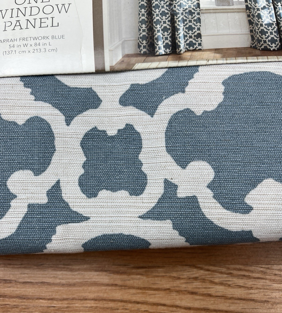 Threshold Farrah Fretwork Set of 2 Curtain Panels Blue 54″ W x 84″ L Each NEW