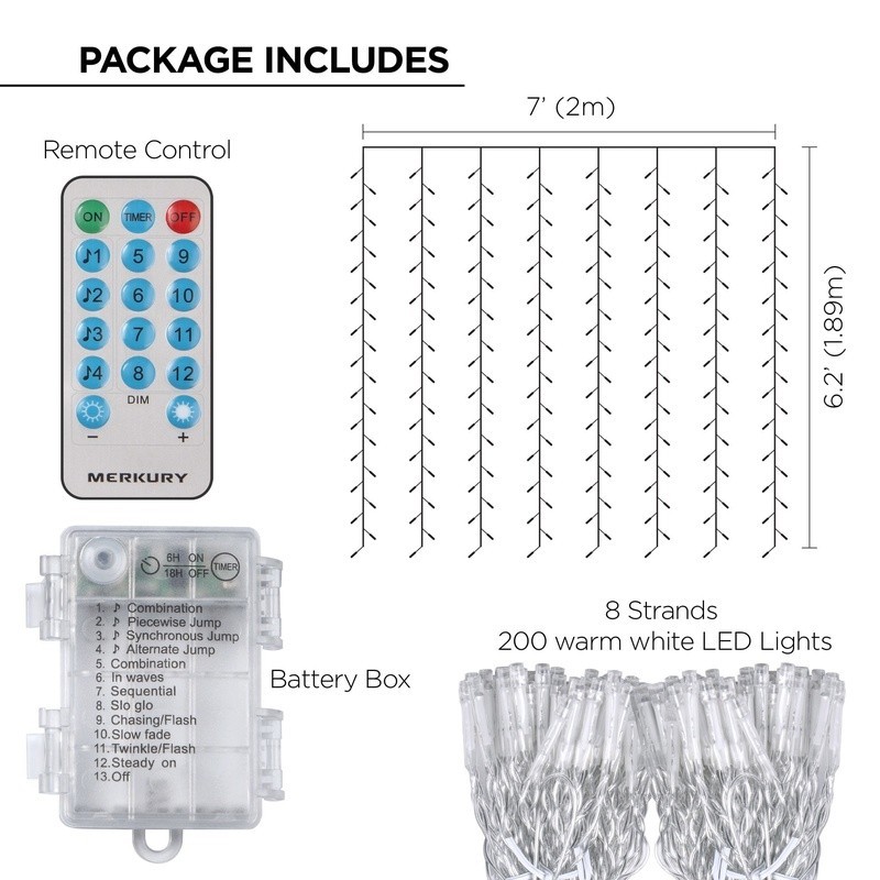200 LED Curtain Lights Sound Reactive Remote Control Timer Indoor Outdoor Décor