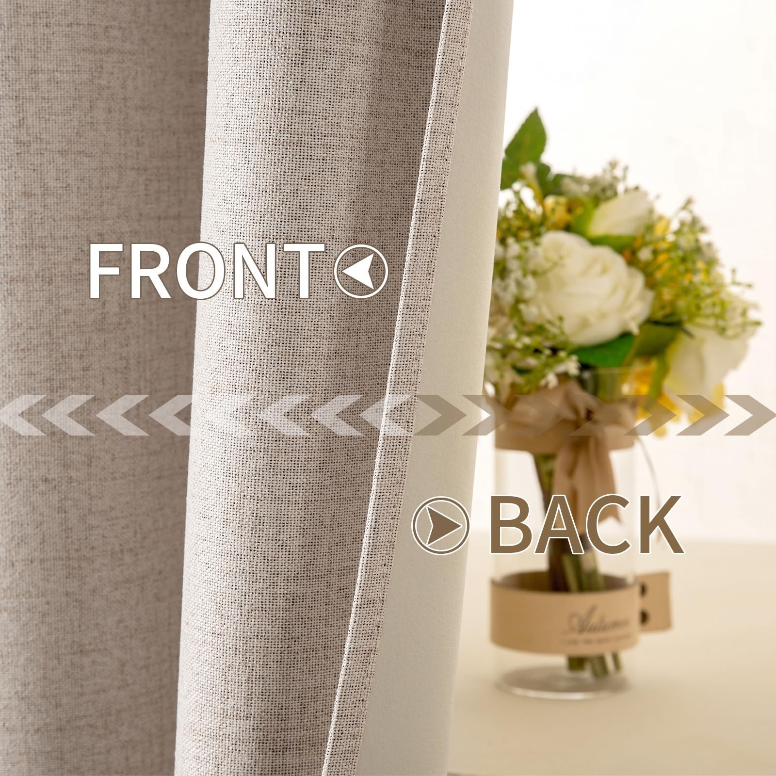 100% Blackout Linen Textured Curtains – Thermal Insulated Room Darkening Drapes,