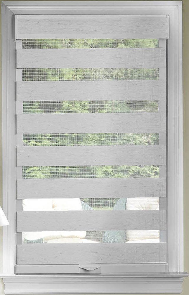 Gray Cordless Window Roller Shades Celestial Sheer Double-Layered Roman Shade