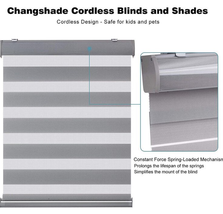 Changshade (55” X 72”) Cordless Zebra Roller Shade with Valance, Grey
