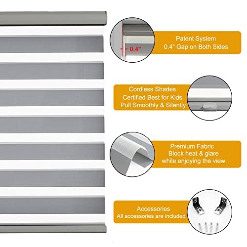 Cordless Zebra Blinds for Windows Free-Stop Window Blinds 30″w X 72″h Grey