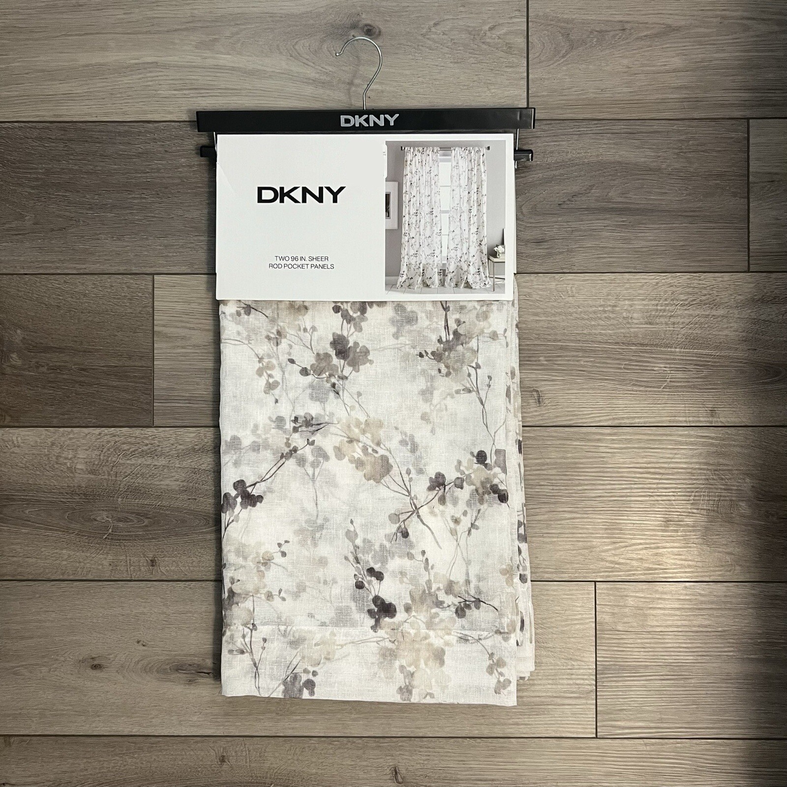 Dkny Wallflower 50x 96 White Beige Tan Gray Floral Sheer Window Curtains Flowers