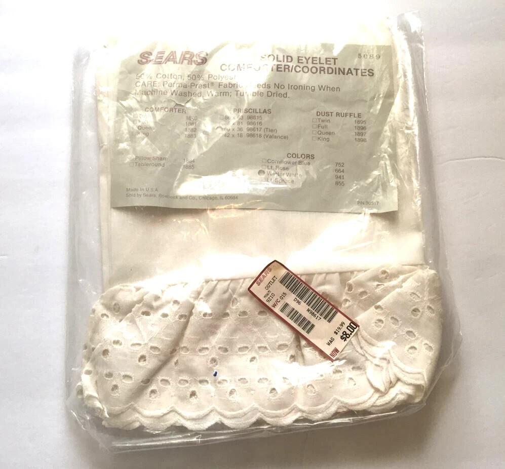 Vintage Sears Solid Eyelet 60 x 36 Tier 98617 Priscilla Winter White New NOS