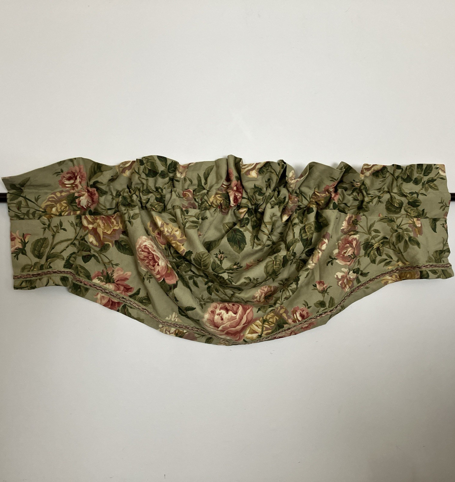 4 Available NEW Waverly Waterfall Swag window Valance Green Rose Floral w trim