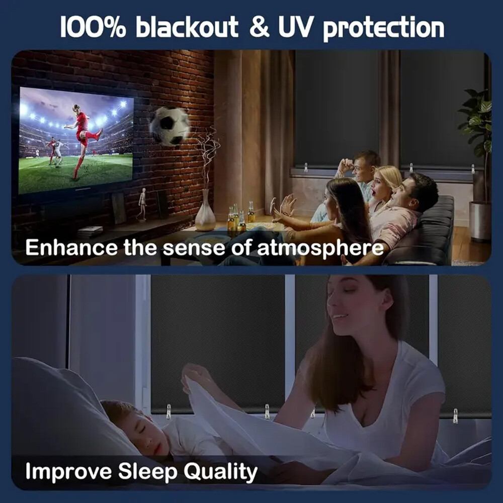 100% Blackout Roller Shades, No Drill No Tools Cordless Window Blackout Blinds