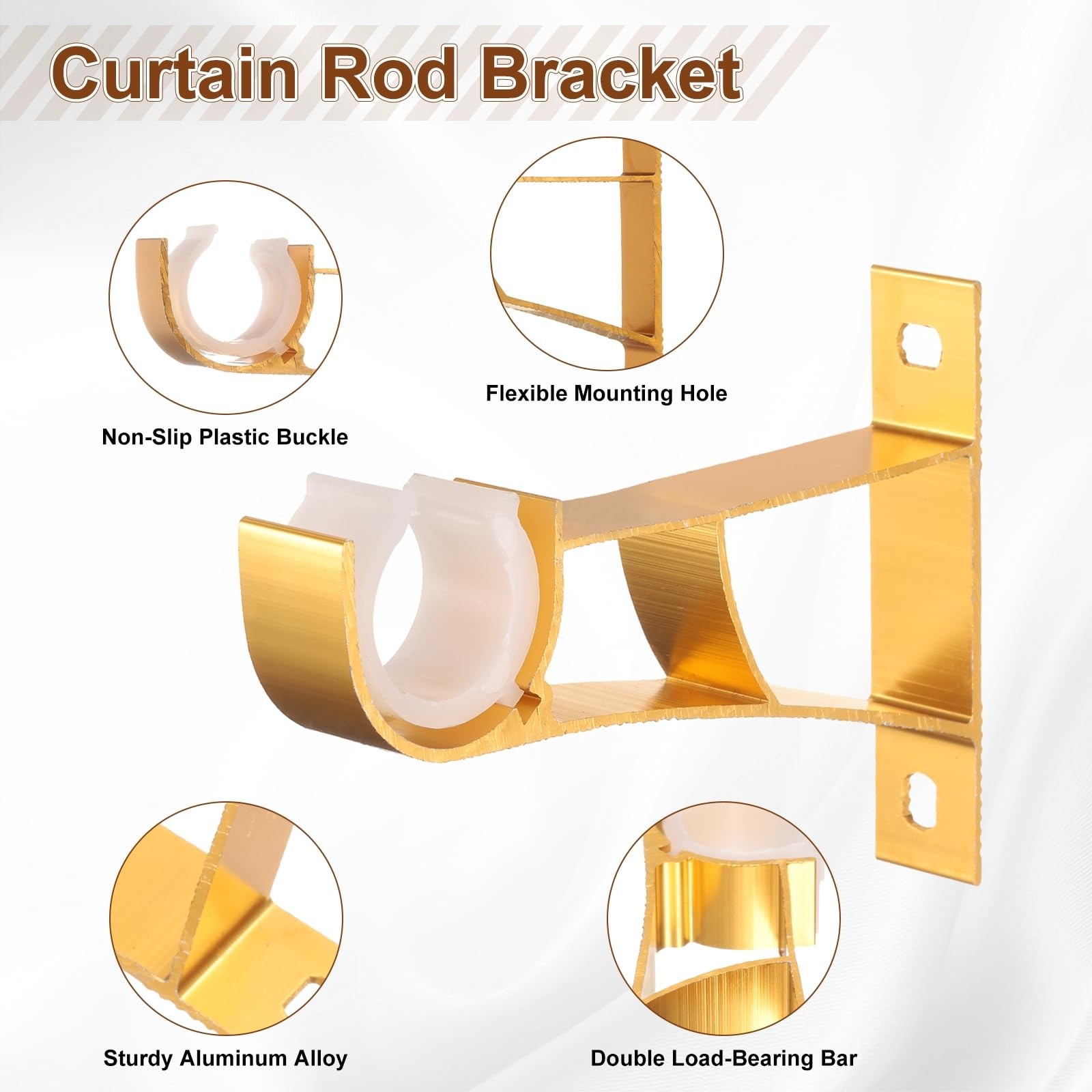 uxcell 12Pcs Curtain Rod Brackets, 110mm Single Drapery Bright Gold