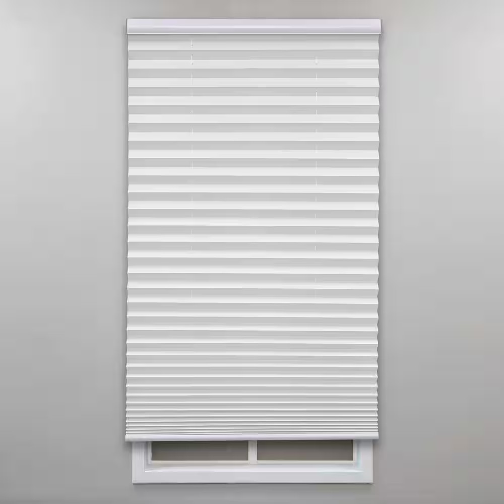 White Cordless Light Filtering Polyester Fabric Pleated Shade – 31 In. W X 64 In