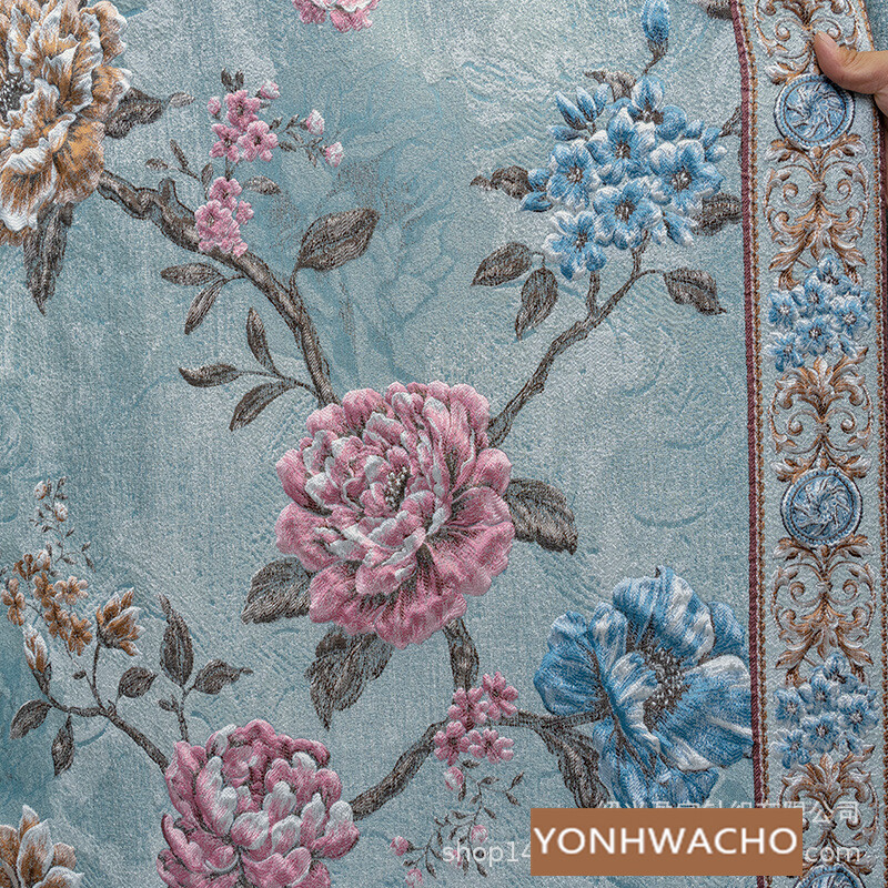 American luxury high precision jacquard blue cloth curtain valance drape C1607