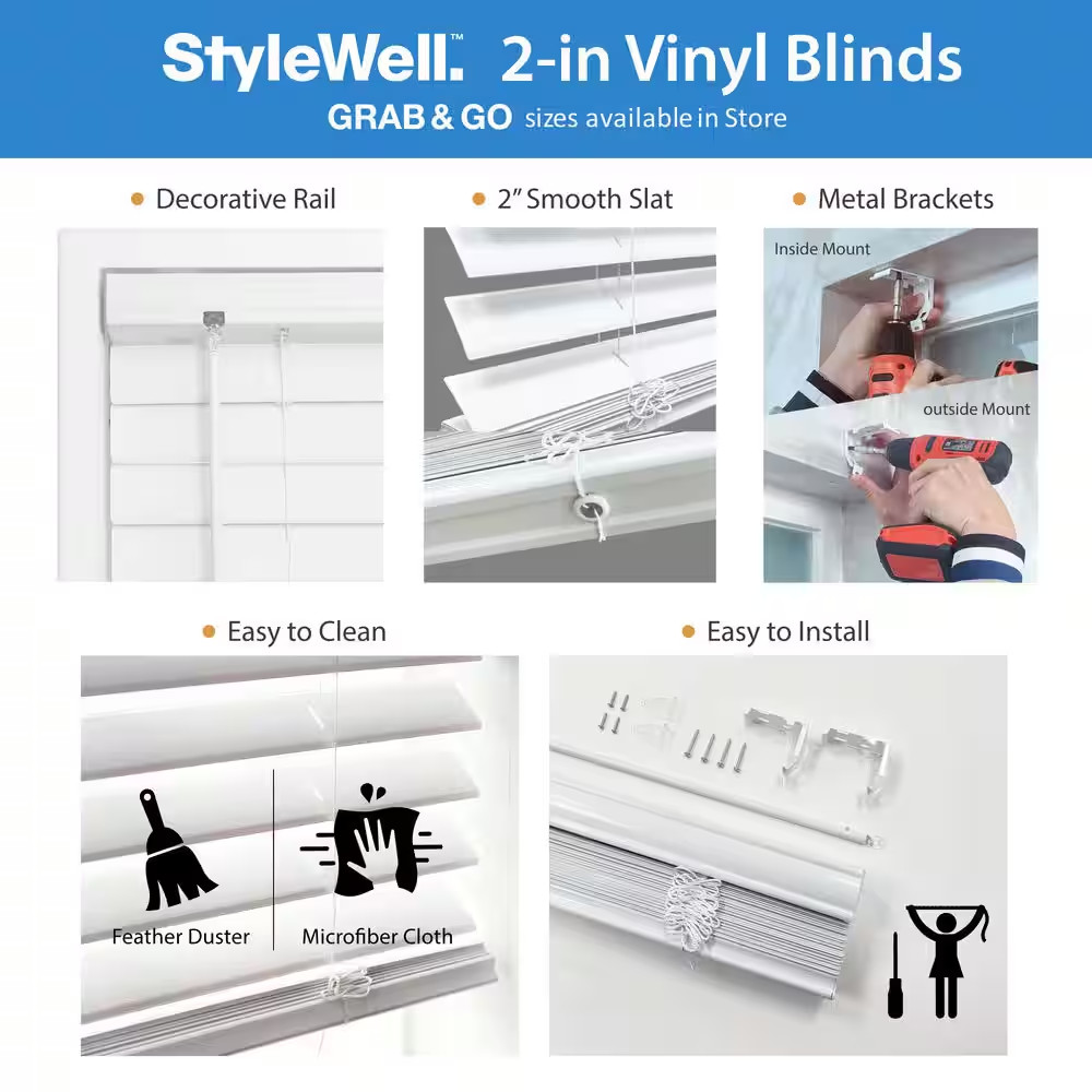 White Cordless Room Darkening Vinyl Blinds with 2 In. Slats – 70 In. W X 64 In.