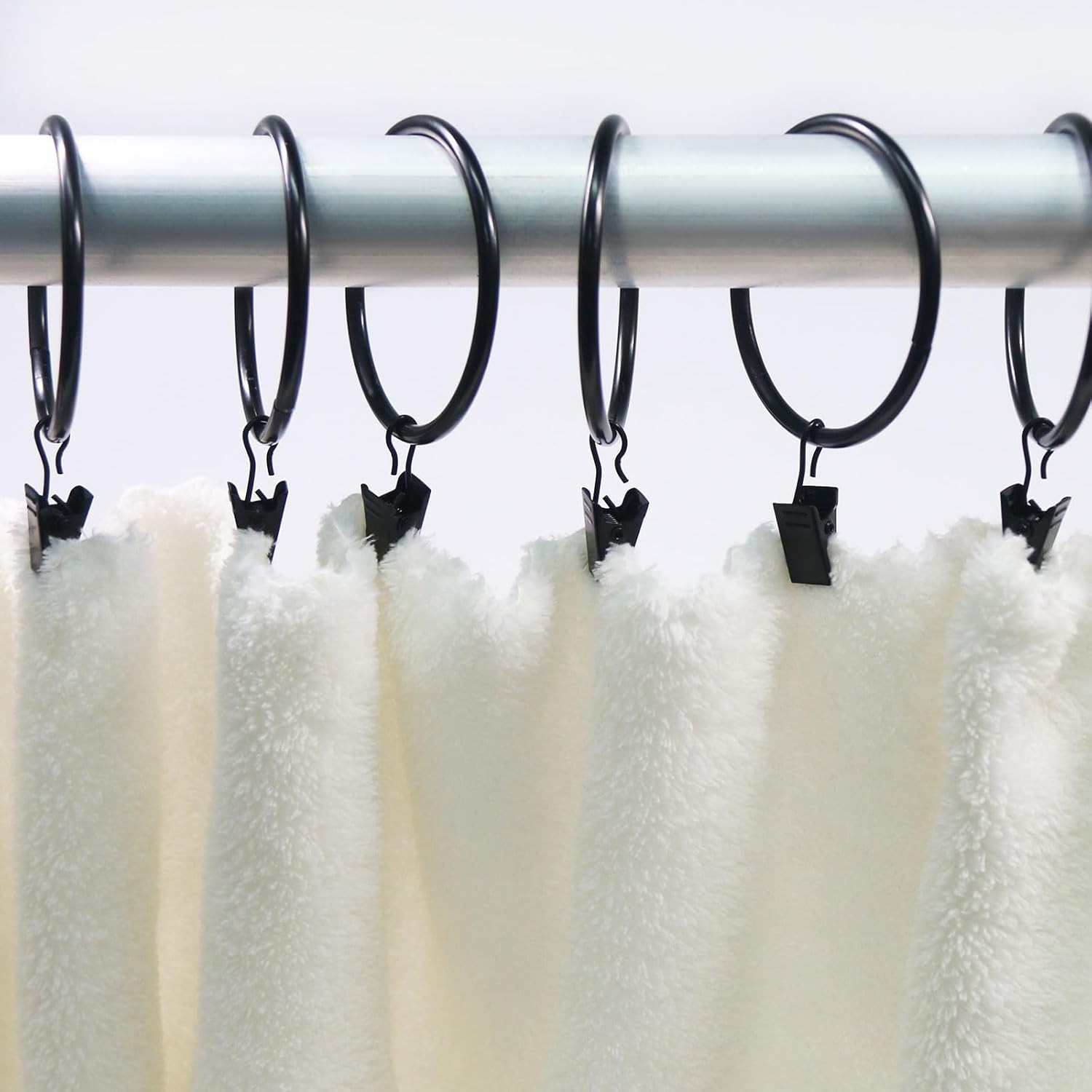 Large Curtain Rings with Clips, 10 Pack 2.5 Inch Rustproof Metal Drapery Hoops