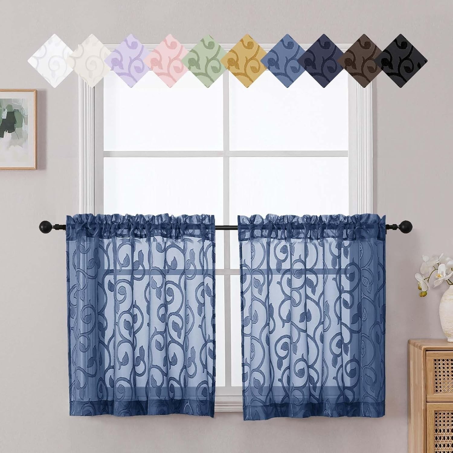 Modern Sheer Curtains Set in Dusty Blue – 2 Panels, 42″W x 24″L for Any Room