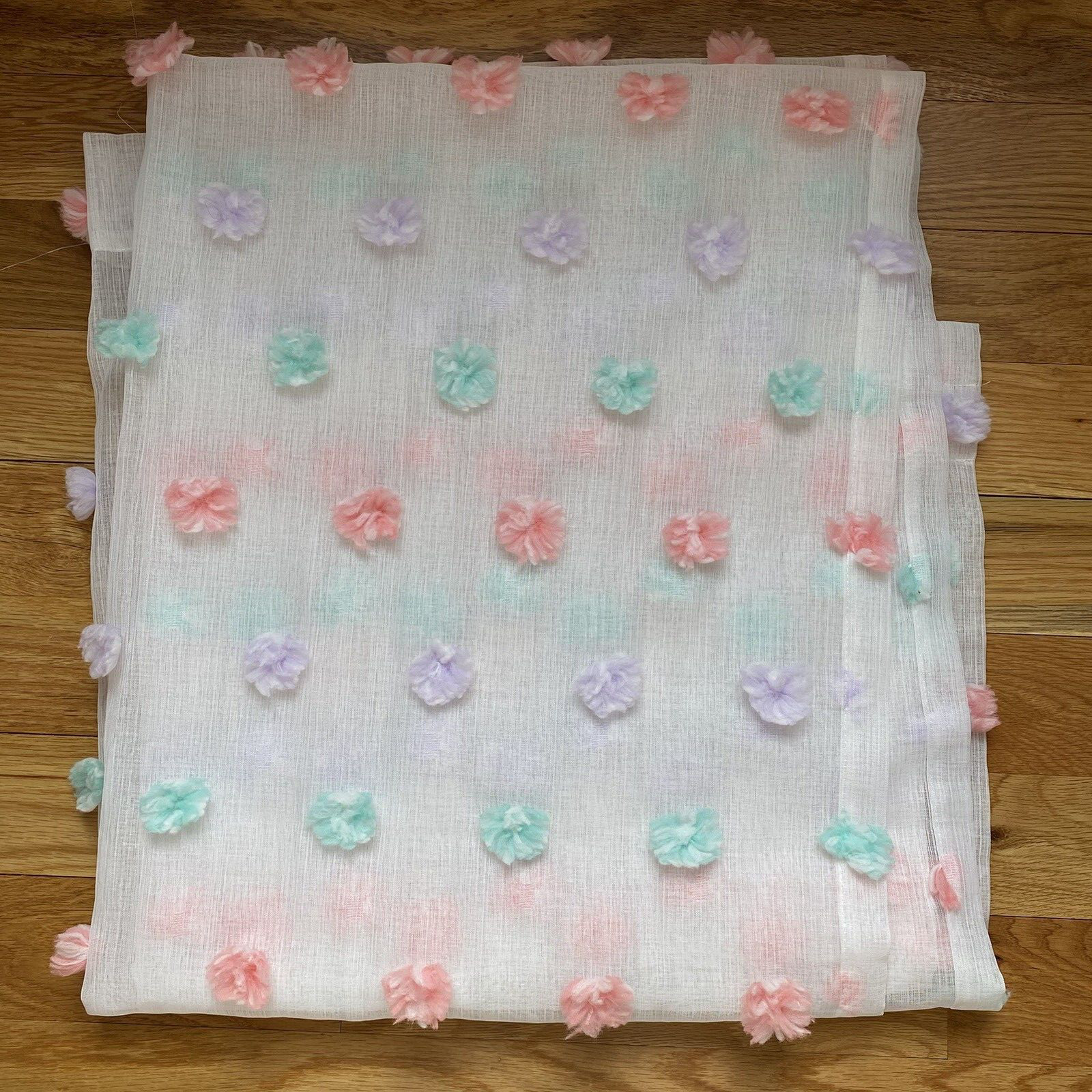 Pom Poms Sheer Polyester Any Room Single Panel 37″X 84″ White Pink Purple Green