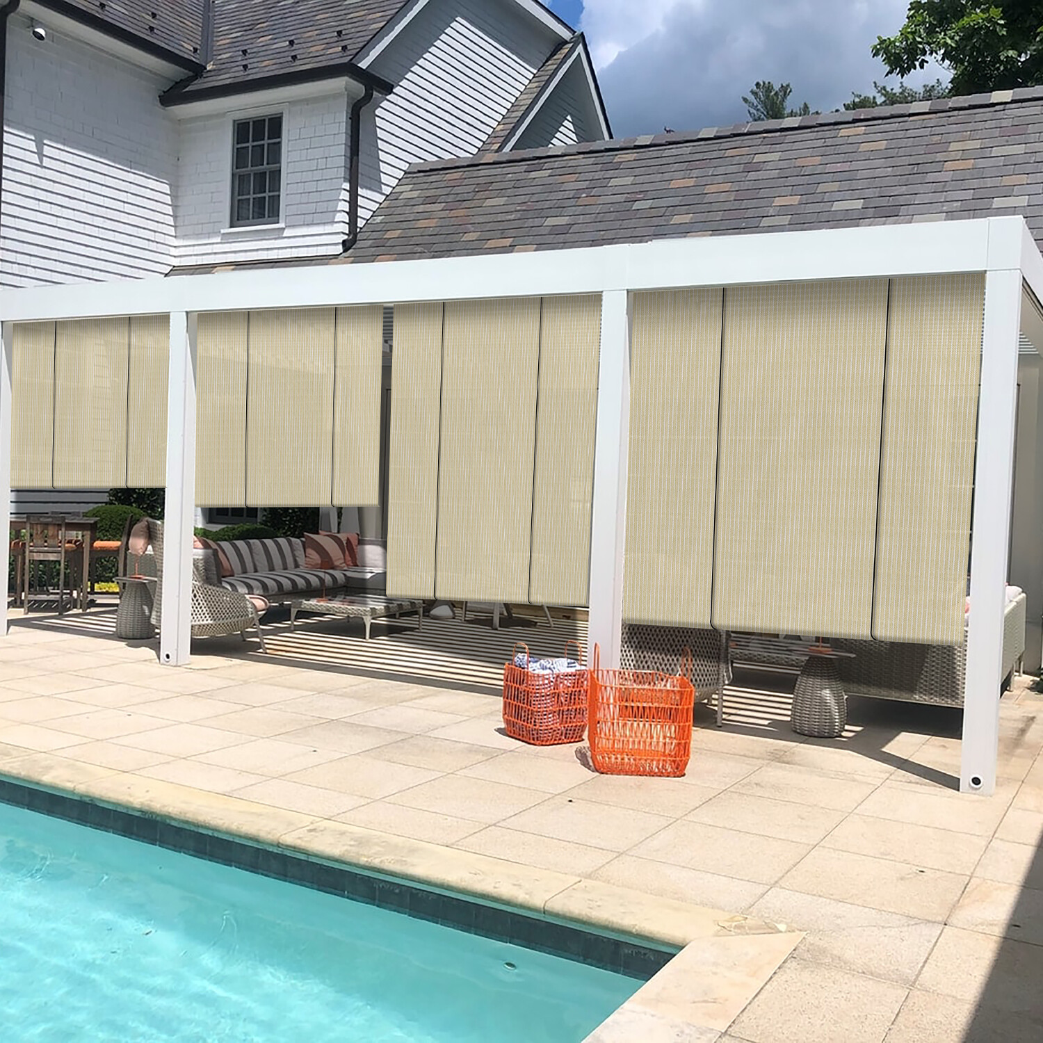 Roller up Shade Roller Shade Light Filtering Gazebo Porch Garden Outdoor Beige