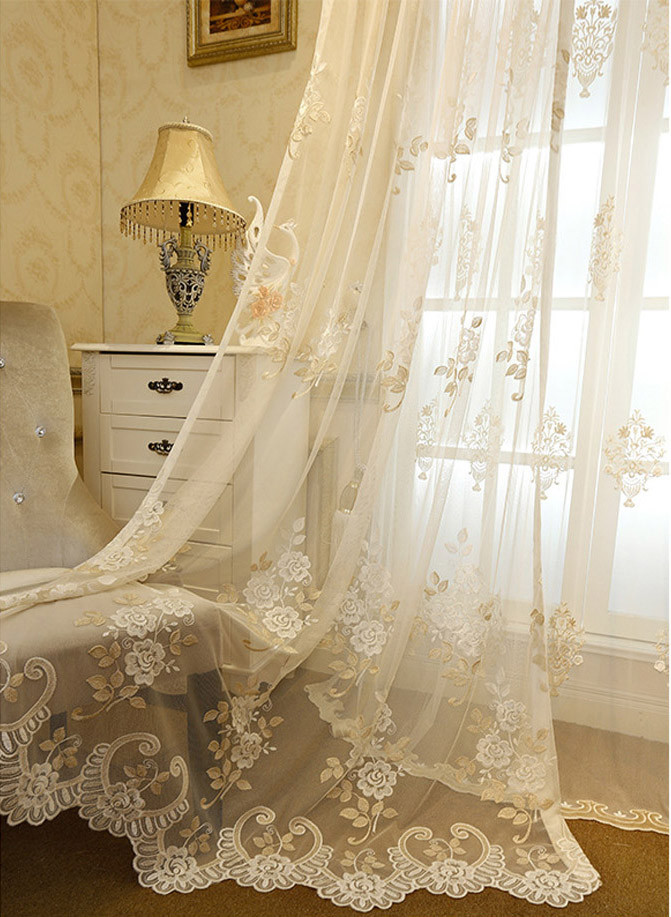 Romantic Embroidery Sheer Tulle Luxury Glitter Net Mesh Drape Curtain 1 Piece