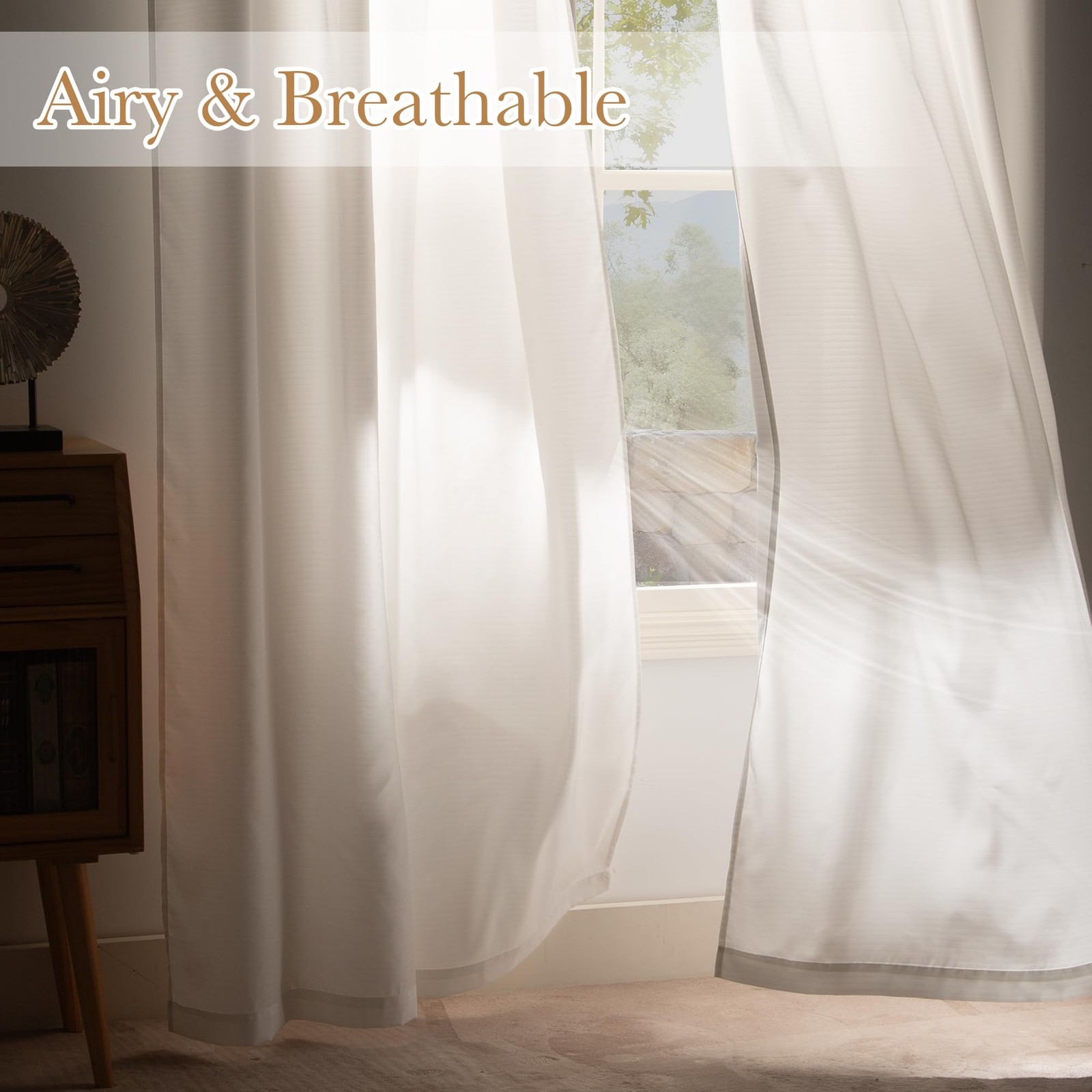 Non See Through White Privacy Sheer Curtains 52 X 72 Inches Long 2 Panels Set…