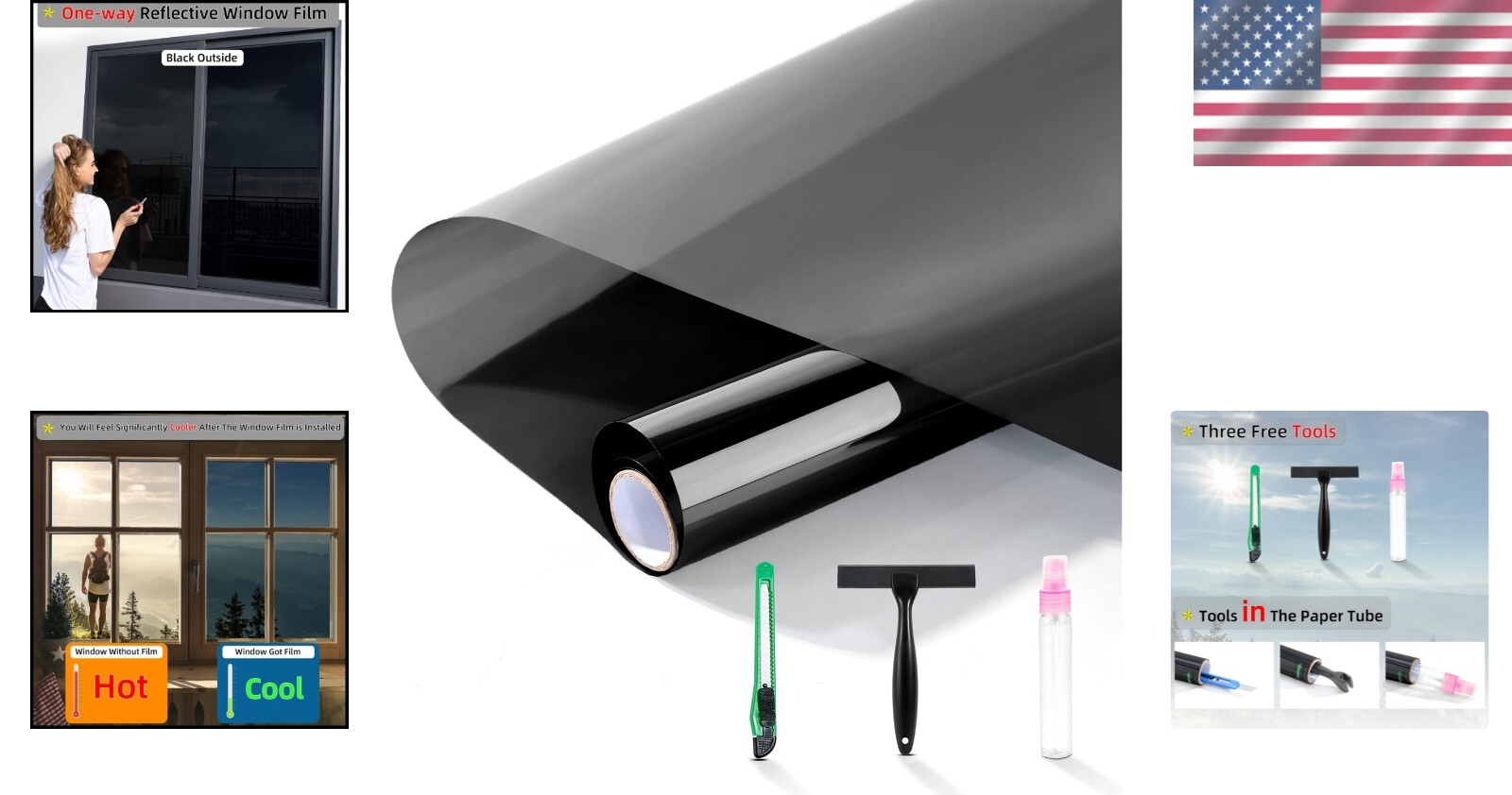 High Definition One-Way Window Film with Installation Tools – 99% UV Blocking