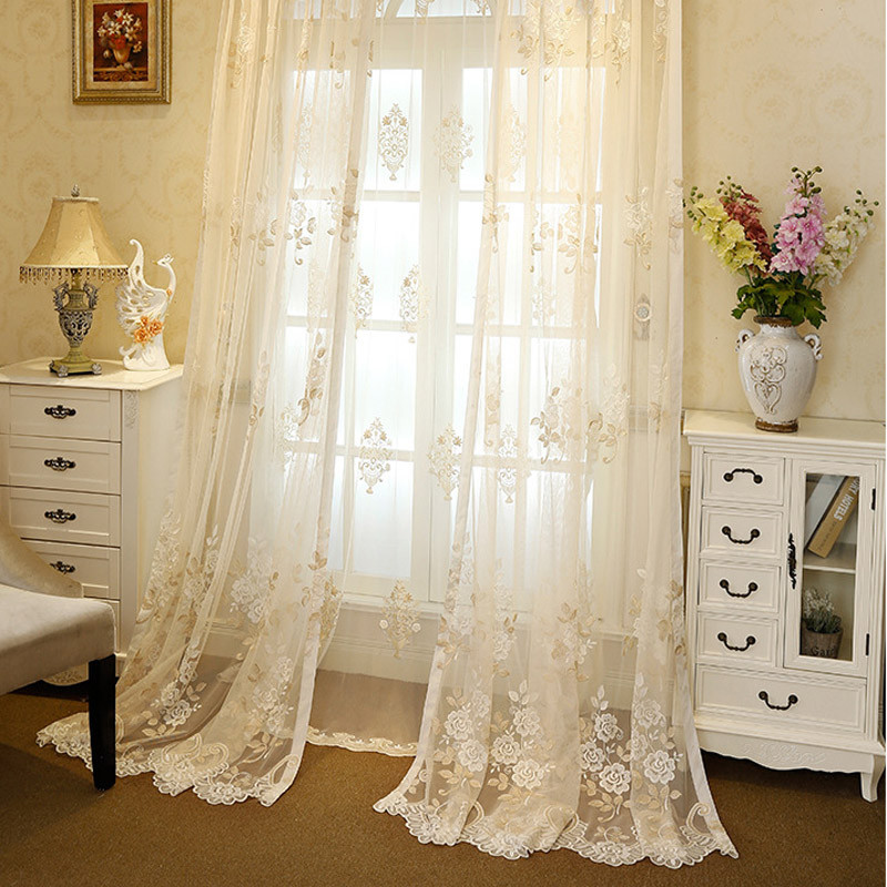 Romantic Embroidery Sheer Tulle Luxury Glitter Net Mesh Drape Curtain 1 Piece