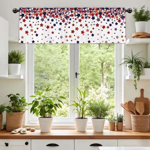 54x18Inch Star Print Topper Curtains Red Blue White Independence Day 4th of