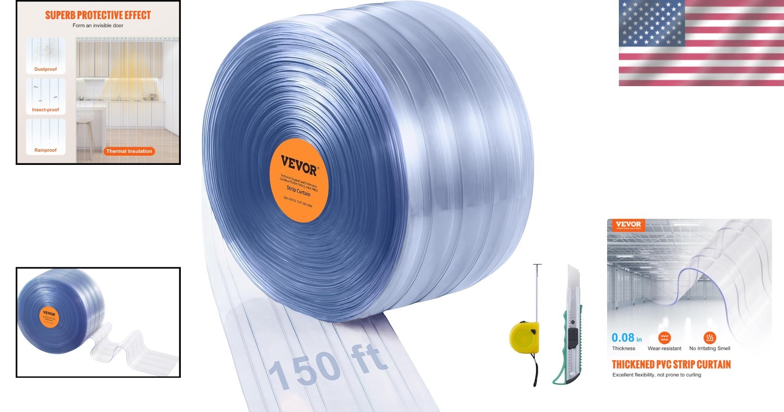 Durable 150′ x 8” PVC Strip Curtain – Ideal for Commercial Freezers & Pet Doors