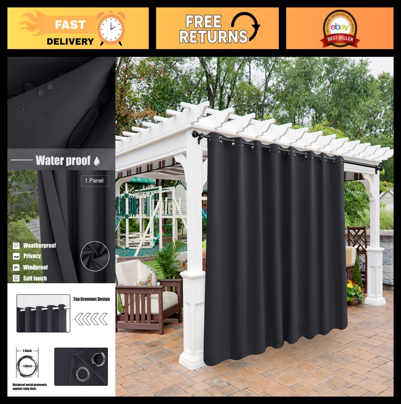 Waterproof Outdoor Curtains for Patio | Thermal Insulated Privacy Drapes