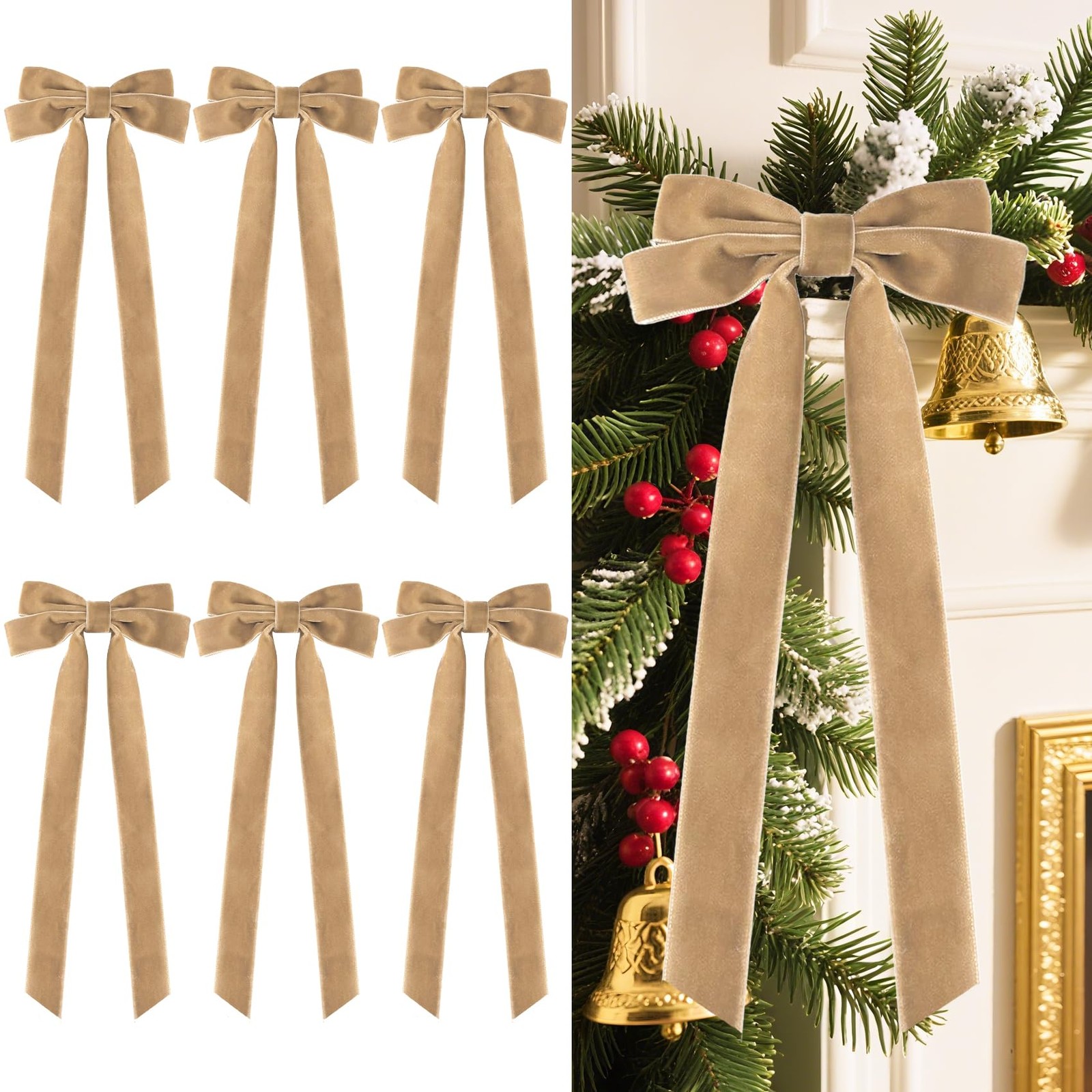 Velvet Large Christmas Bows for Staircase Garland Wreath, 20in x 8in Vintage …