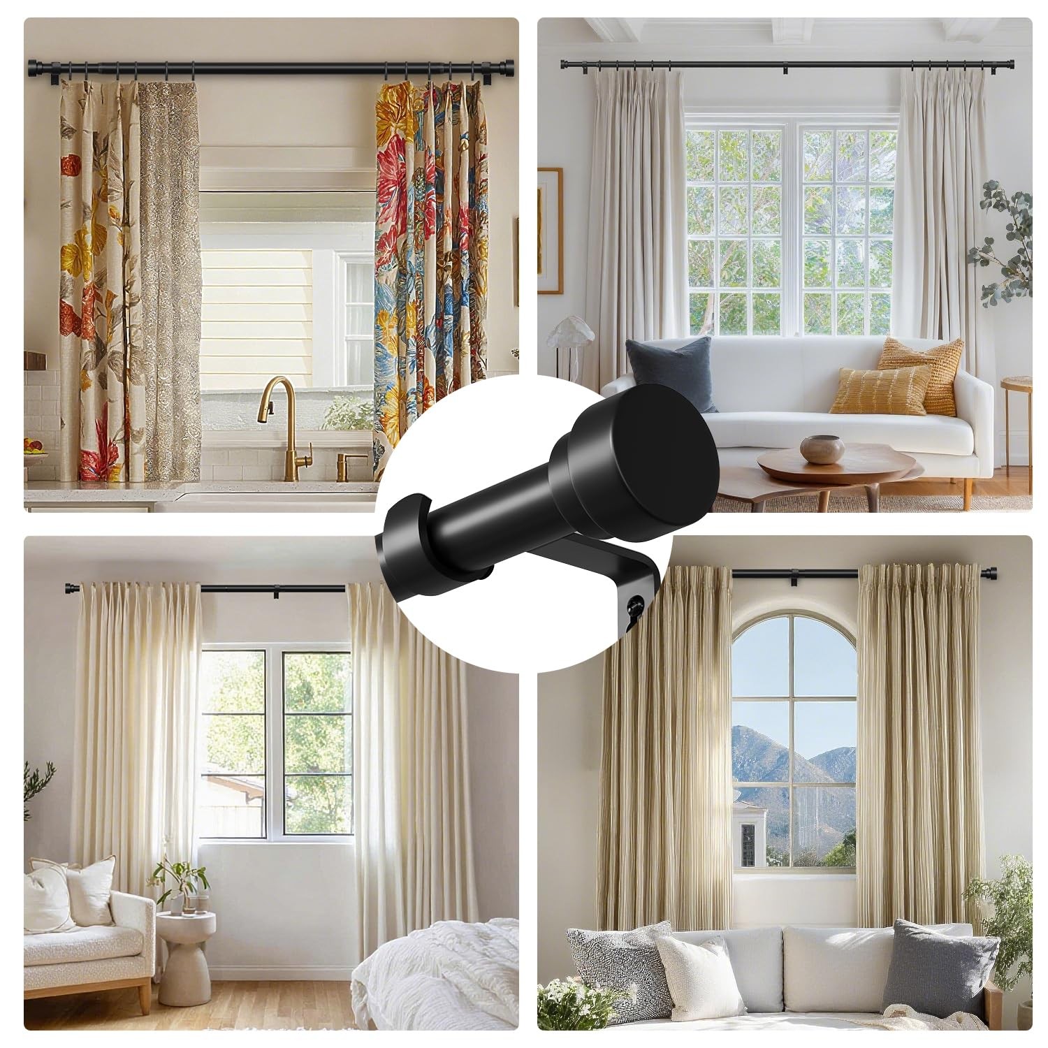 Black Curtain Rods for Windows 66 to 120 Inch, 1 Inch Pole Adjustable Length …